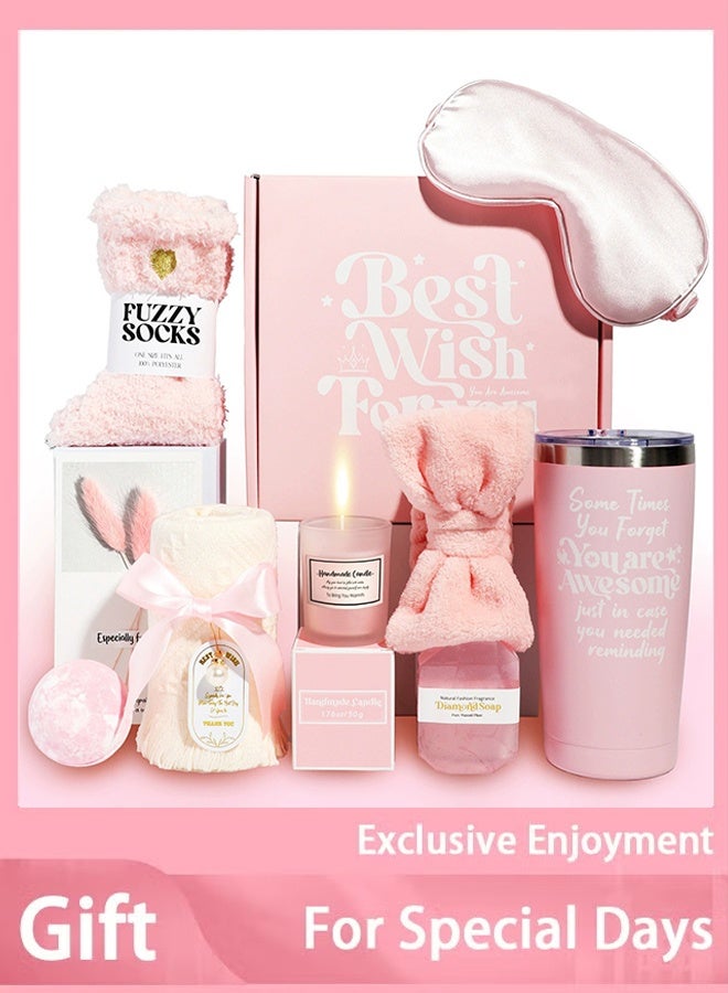 10PCS Gifts Basket for Women, Birthday Gift Sets, Gift Ideas, Spa Gifts with Aromatherapy, Candles, Bath Balls, Towels, Socks, Soap, Eye Masks, Unforgettable Birthday Present and Anniversary Gift for Mom Wife Sisters Friends - Image 1