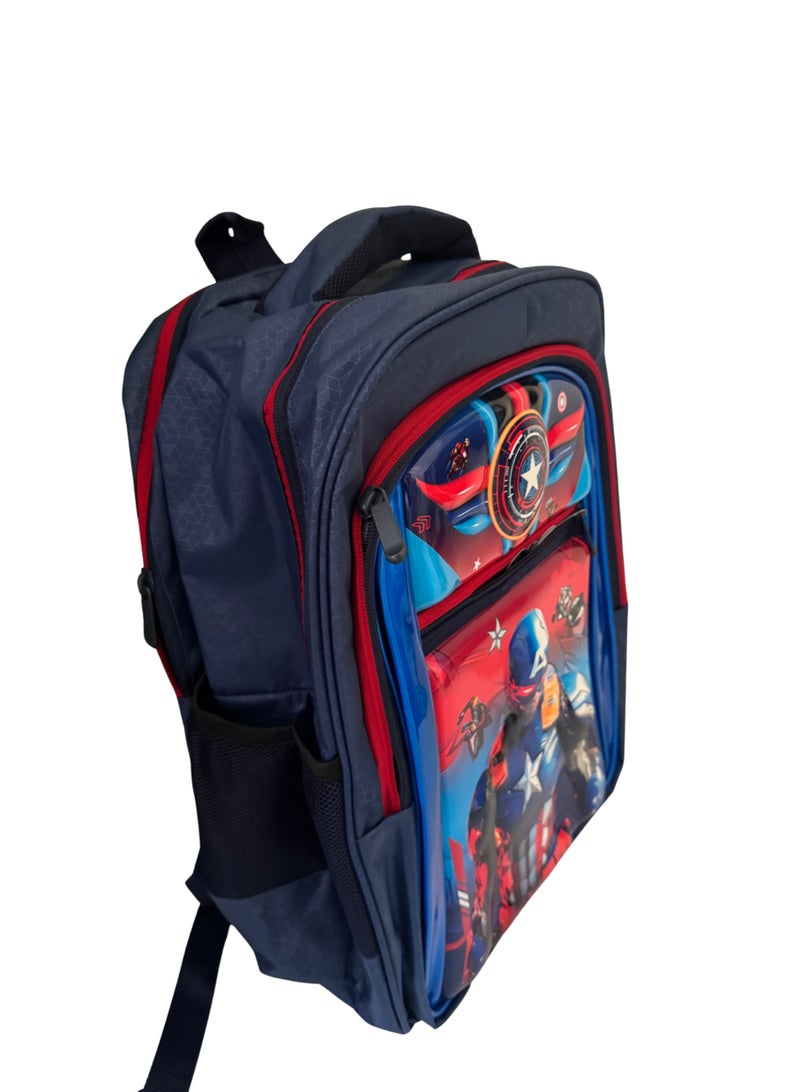 بويز حقيبة مدرسية كابتن أمريكا بأشرطة قابلة للتعديل – واسعة للأبطال الصغار الشجعان - Image 2