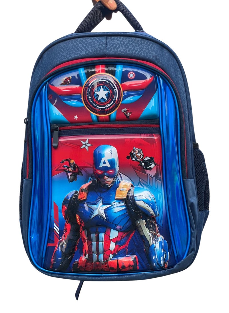 بويز حقيبة مدرسية كابتن أمريكا بأشرطة قابلة للتعديل – واسعة للأبطال الصغار الشجعان - Image 1