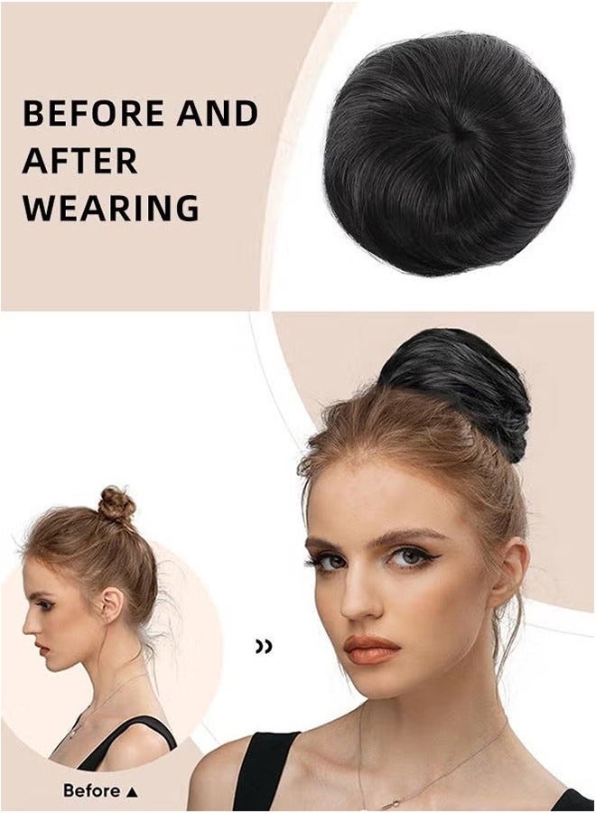 تمديد كعكة الشعر الاصطناعية الأسطوانة دونات شينيون مع حبل مرن من ألياف ذات درجة حرارة عالية للشعر للاستخدام اليومي من قبل النساء والفتيات، ملحقات كعكة الشعر، أسود - Image 2