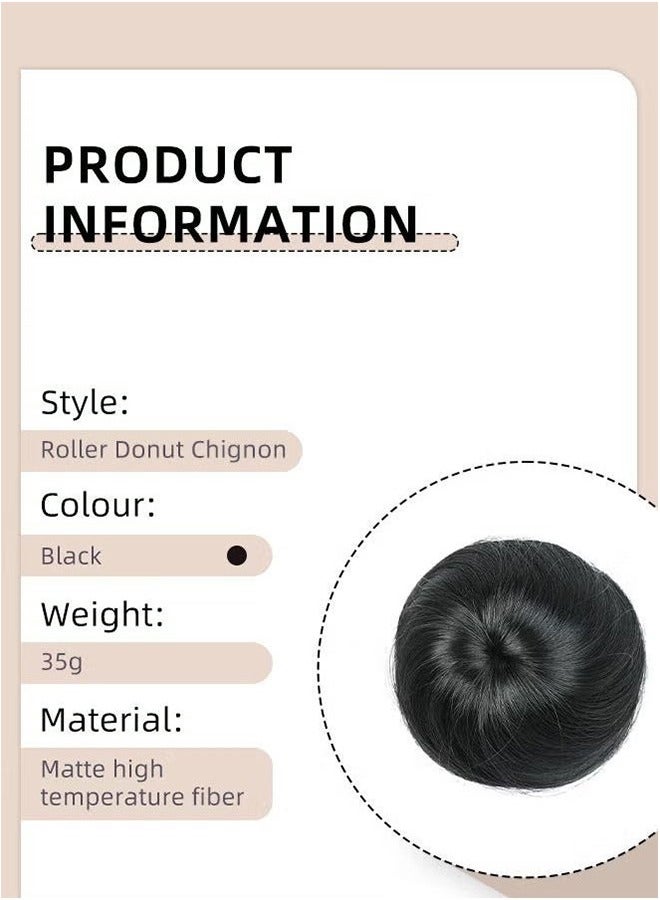 تمديد كعكة الشعر الاصطناعية الأسطوانة دونات شينيون مع حبل مرن من ألياف ذات درجة حرارة عالية للشعر للاستخدام اليومي من قبل النساء والفتيات، ملحقات كعكة الشعر، أسود - Image 4
