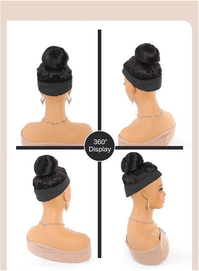 تمديد كعكة الشعر الاصطناعية الأسطوانة دونات شينيون مع حبل مرن من ألياف ذات درجة حرارة عالية للشعر للاستخدام اليومي من قبل النساء والفتيات، ملحقات كعكة الشعر، أسود - Image 5