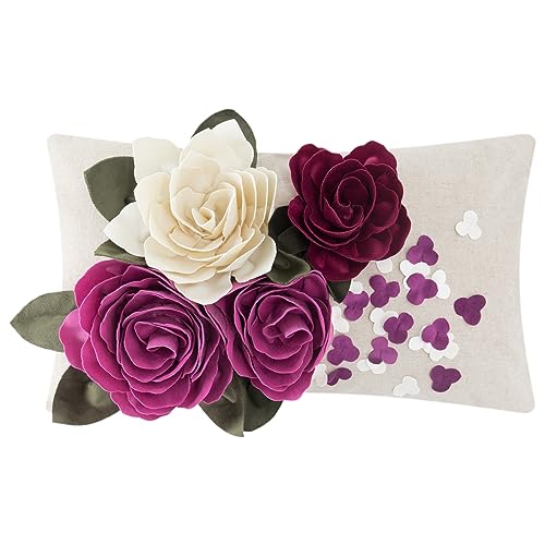 KINGROSE 3D Handmade Flower Decorative Accent Throw Pillowcase Soft Cushion Covers for Sofa Couch Chair 12 x 20 Inches Rose Red - Image 1