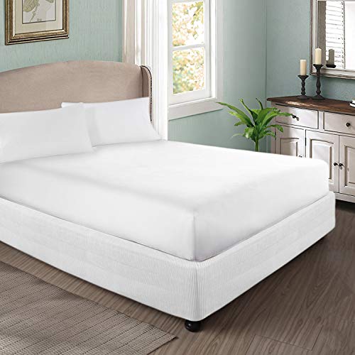 Marquess Box Spring Cover- Wrap Around Elastic, Vertical Stripe Pattern Bed Skirt Alternative, and Classic 15" Drop Length. Polyester/Polyester Filling (White, King)… - Image 2