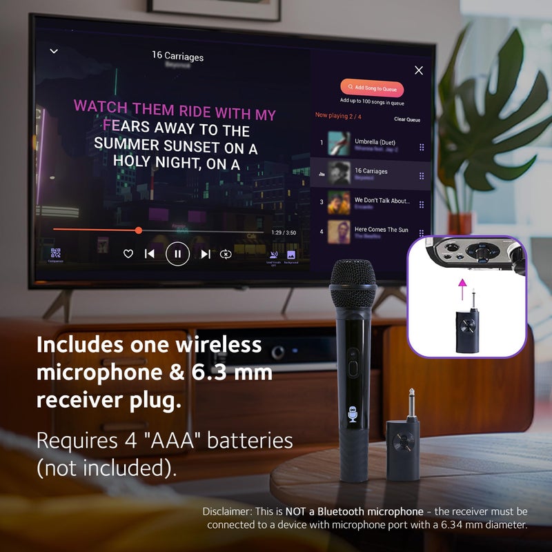 Singing Machine Portable Wireless Microphone (Black) - Premium Unidirectional UHF Wireless Mic for Singing, Speeches & Events - Cordless Mic Compatible with Karaoke Machines, PA Systems & More - Image 3