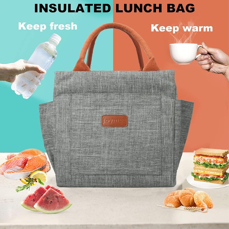 Joymee Lunch Bag Women Insulated Lunch Box Reusable Leakproof Large Spacious Tote for Women Men Adult with Bottle Holder and Side Pockets for Work Picnic Travel - Grey - Image 5
