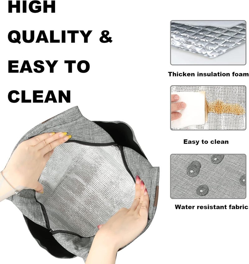 Joymee Lunch Bag Women Insulated Lunch Box Reusable Leakproof Large Spacious Tote for Women Men Adult with Bottle Holder and Side Pockets for Work Picnic Travel - Grey - Image 4