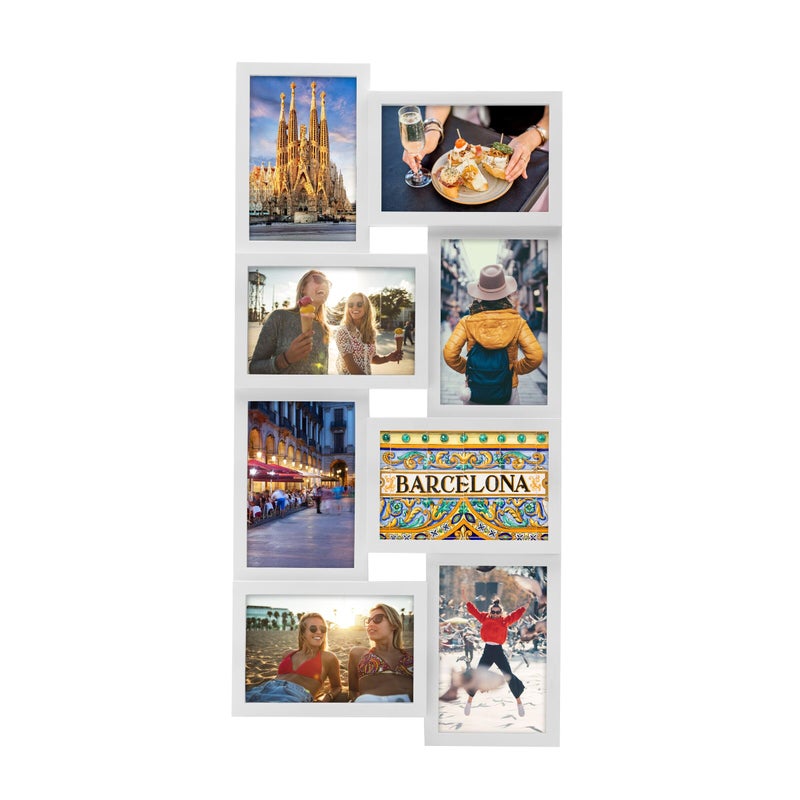 Melannco 24 x 12 Inch 8 Opening Photo Collage Frame Displays Four 4x6 and Four 6x4 Inch Photos White