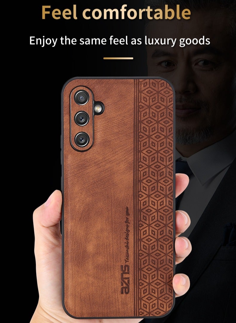 Color Fans For Samsung A54 5G Case PU Leather Coated TPU Drop-proof Smart Phone Cover Brown  - Image 4