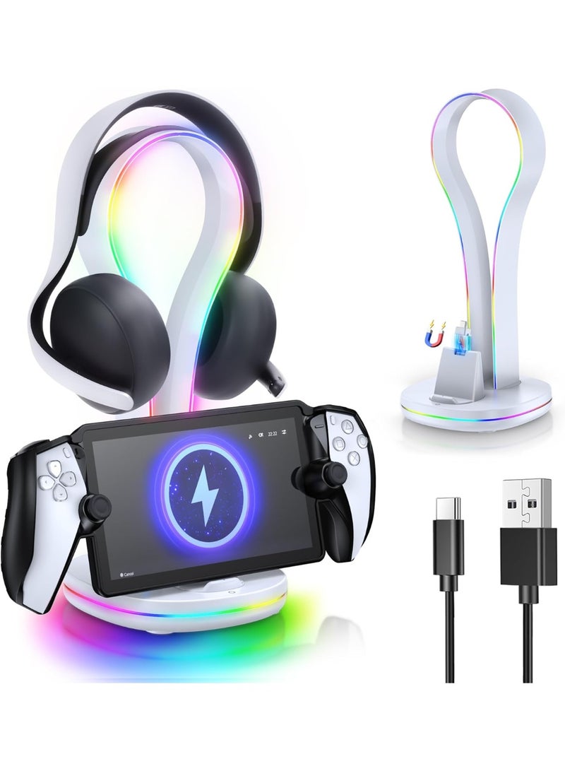 Bukela 4-in-1 Magnetic Charging Dock for PS Portal & PlayStation Pulse Elite Headset, KOVA Case-Friendly Charger Stand for PlayStation Portal Accessories with 11 Light Modes & 2X USB Ports &1x Cable - Image 1