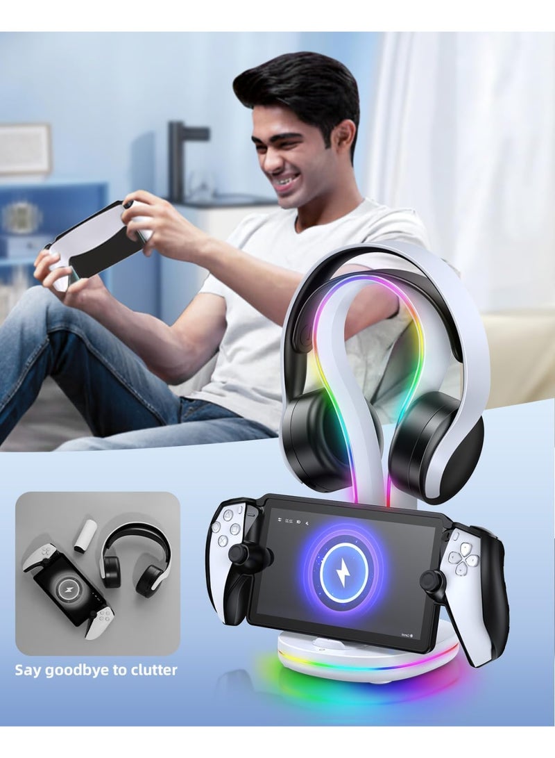 Bukela 4-in-1 Magnetic Charging Dock for PS Portal & PlayStation Pulse Elite Headset, KOVA Case-Friendly Charger Stand for PlayStation Portal Accessories with 11 Light Modes & 2X USB Ports &1x Cable - Image 5