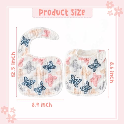 Zainpe 6Pcs Snap Muslin Cotton Baby Bibs Spring Butterflies Flowers Bib with 6 Absorbent Soft Layers Adjustable Burp Cloths for Infant Girl Boy Toddler Drooling Eating Teething Feeding 0 to 24 Months - Image 3