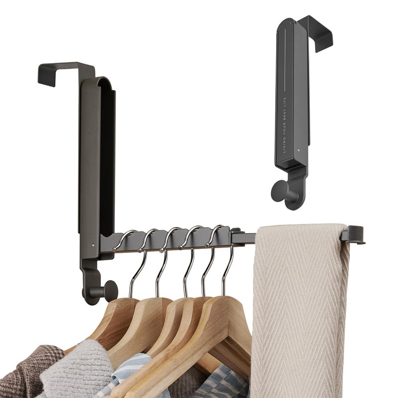 RFOUO Over The Door Hooks Hanger Fit Door up to 1 34 Optimal 2pcOver The Door Hanger with Retractable RodFoldable Over The Door Drying Rack for Laundry Bathroom Bedroom Space Grey 2 Pack - Image 2