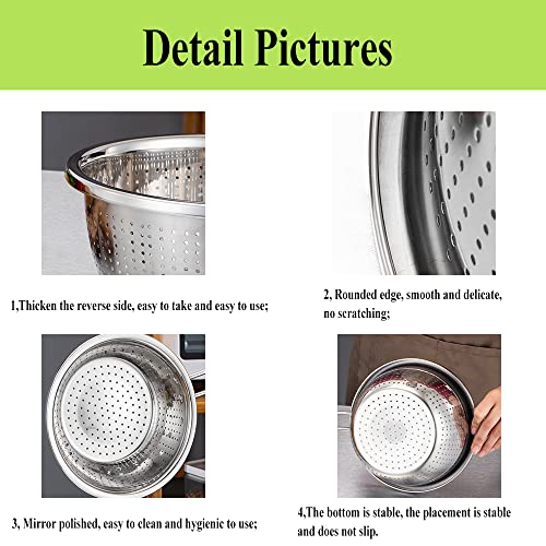 Contiup Stainless Steel Perforated Colander Strainer with Long Green Handle Sieve Sifters Use for Kitchen Food Pasta Noodles Spaghetti Vegetables Silver - 7.9inch - Image 3