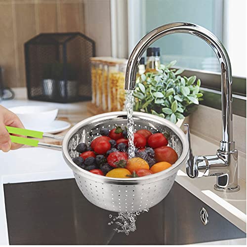 Contiup Stainless Steel Perforated Colander Strainer with Long Green Handle Sieve Sifters Use for Kitchen Food Pasta Noodles Spaghetti Vegetables Silver - 7.9inch - Image 5