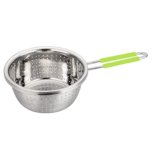Contiup Stainless Steel Perforated Colander Strainer with Long Green Handle Sieve Sifters Use for Kitchen Food Pasta Noodles Spaghetti Vegetables Silver - 7.9inch - Image 1