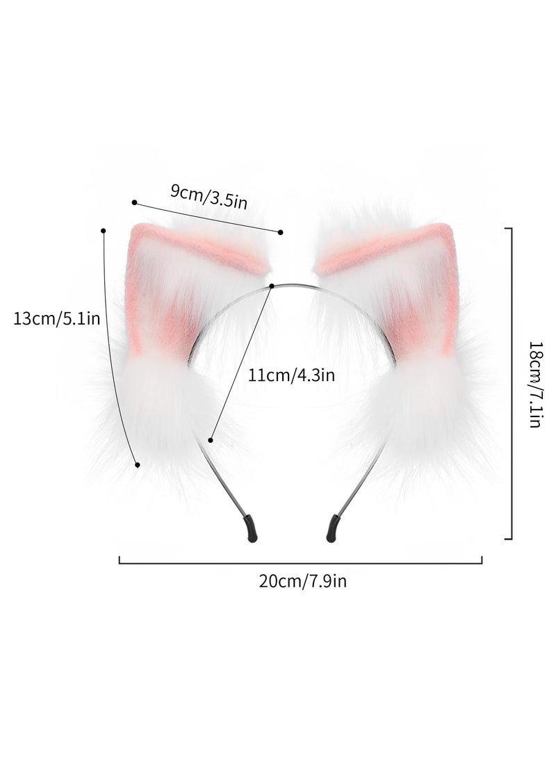 Excefore Faux Fur Cat Ears and Wolf Fox Tail Set, Cosplay Costume Faux Fur Hair Clip Headdress Anime Cosplay Party (Pink)  - Image 2