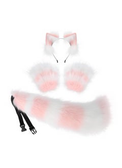 Excefore Faux Fur Cat Ears and Wolf Fox Tail Set, Cosplay Costume Faux Fur Hair Clip Headdress Anime Cosplay Party (Pink)  - Image 1