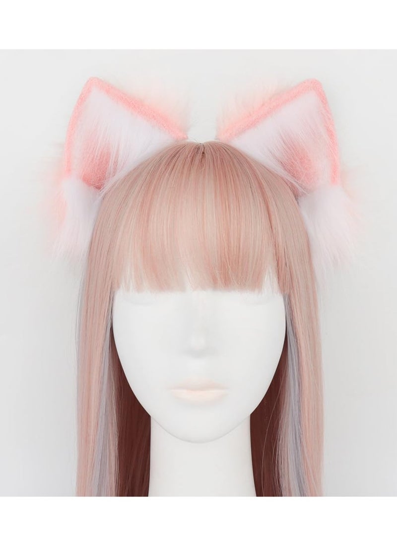 Excefore Faux Fur Cat Ears and Wolf Fox Tail Set, Cosplay Costume Faux Fur Hair Clip Headdress Anime Cosplay Party (Pink)  - Image 5