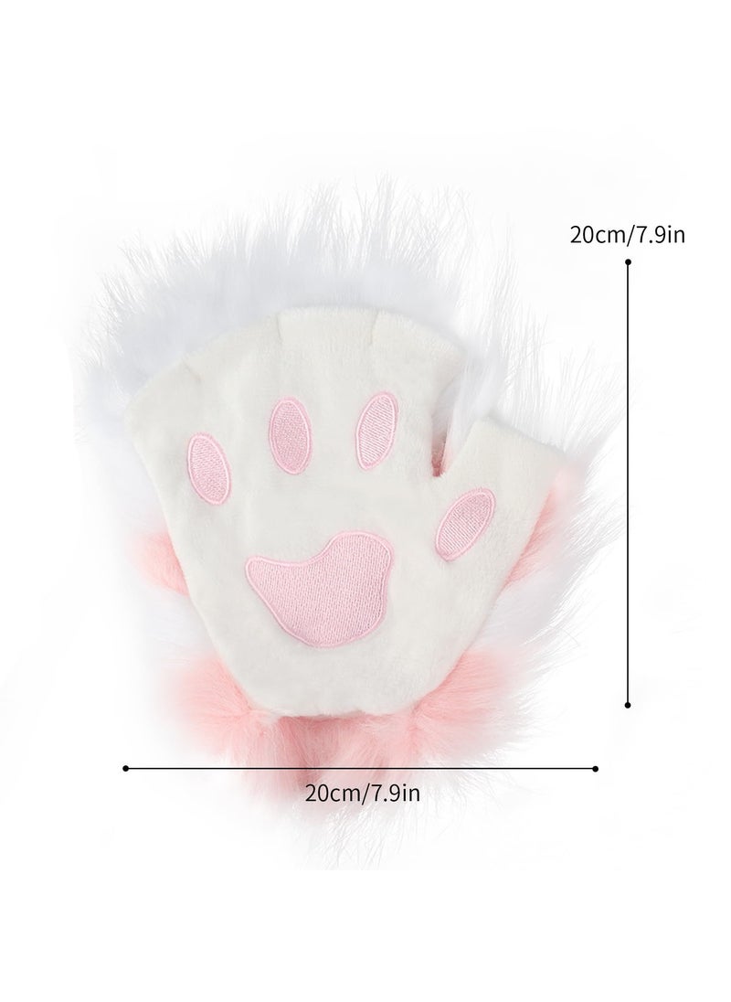 Excefore Faux Fur Cat Ears and Wolf Fox Tail Set, Cosplay Costume Faux Fur Hair Clip Headdress Anime Cosplay Party (Pink)  - Image 3