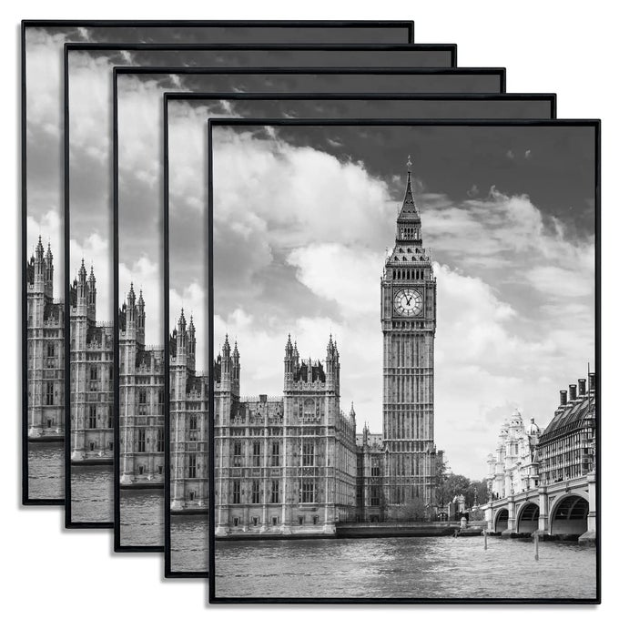 FRONT LOADING BLACK PICTURE FRAME 8X10 SET OF 5 WALL AND TABLE MOUNTING