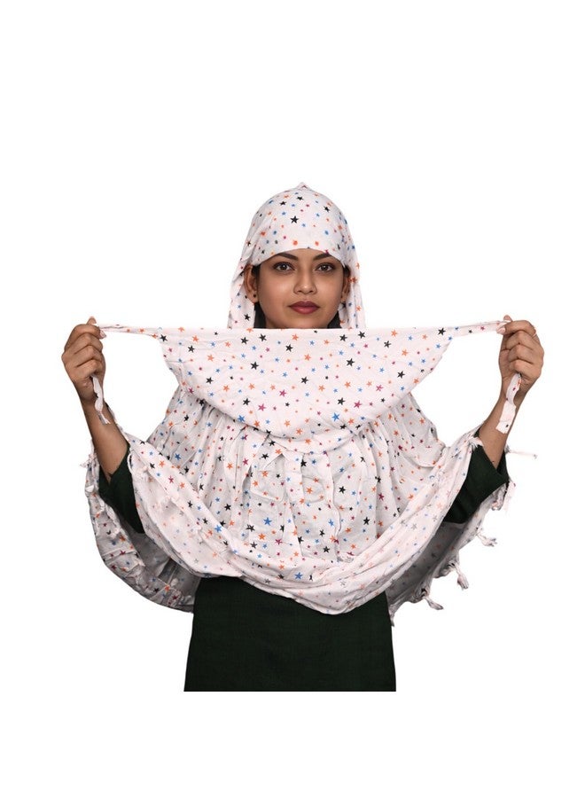 HYLOL Pure Cotton White Innovative Stylish Star Printed Pattern Fancy Scarf With Sun Protection Cover Face Cotton Mask For Women's And Girls (Star) For Female - Image 2