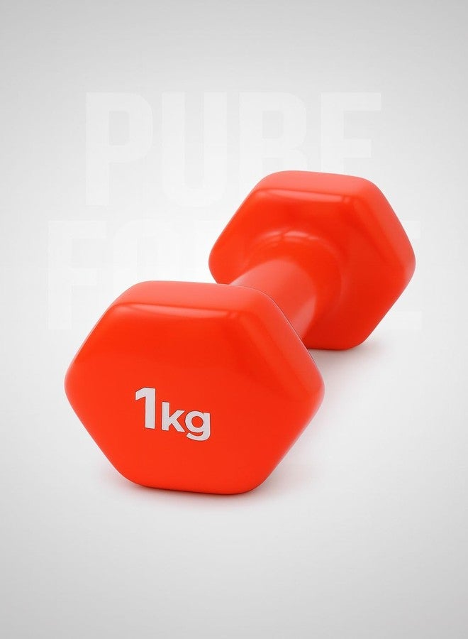 PUREFORCE Unisex Vinyl Fixed Dumbbell 1Kg - Pair Set Hand Weights for Strength Training - Workout Bench, Gym Exercises, and Home Workouts - Set of 2 Color Might Be Different - Image 2