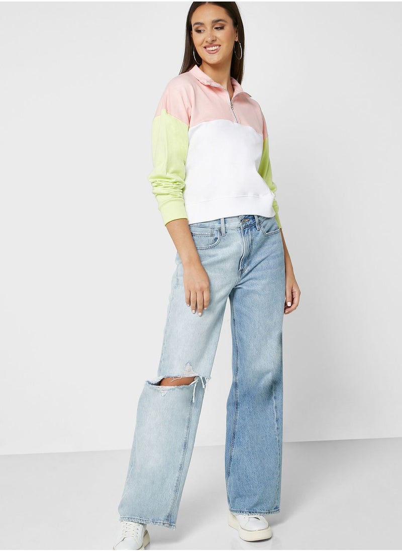 Ginger - Colorblock Cropped Sweatshirt - Image 1
