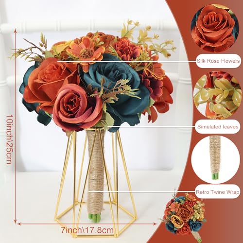 SEMONONIA Set of 6 Bridesmaids Bouquets for Wedding - 7 inch Artificial Flower Bridesmaid Bouquet Silk Rose Small Floral Bouquet for Bridesmaids Fall Wedding Bridal Shower Marriage Proposal Party Ceremony Decor - Image 3