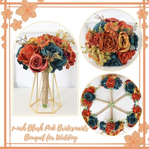SEMONONIA Set of 6 Bridesmaids Bouquets for Wedding - 7 inch Artificial Flower Bridesmaid Bouquet Silk Rose Small Floral Bouquet for Bridesmaids Fall Wedding Bridal Shower Marriage Proposal Party Ceremony Decor - Image 5