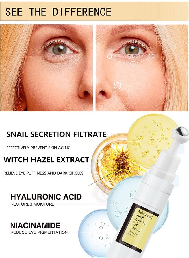 YURHERSU كريم العين الببتيد الحلزون المتقدم - كريم العين المضاد للتجاعيد للهالات السوداء والانتفاخ يقلل الخطوط الدقيقة والتجاعيد باستخدام كهربائي مضاد للشيخوخة علاج تنعيم العناية بالبشرة - Image 4