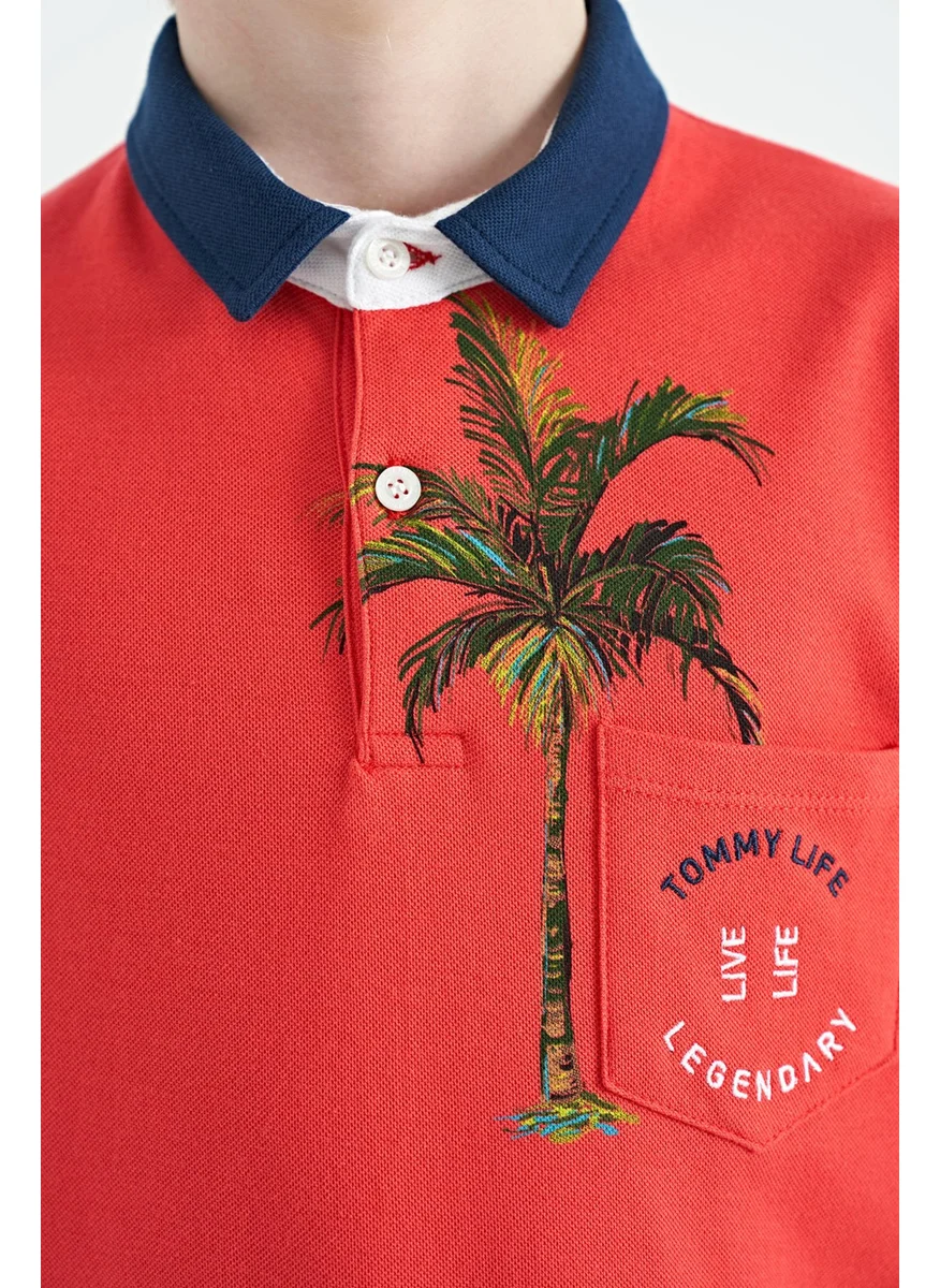 تومي لايف Coral Printed Pocket Detailed Standard Size Polo Collar Boy T-Shirt - 11144