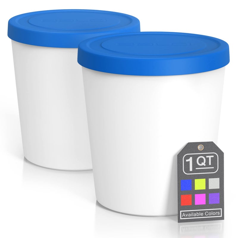 BALCI  Premium Ice Cream Containers 2 Pack  1 Quart Each Perfect Freezer Storage Tubs with Lids for Ice Cream Sorbet and Gelato  Blue