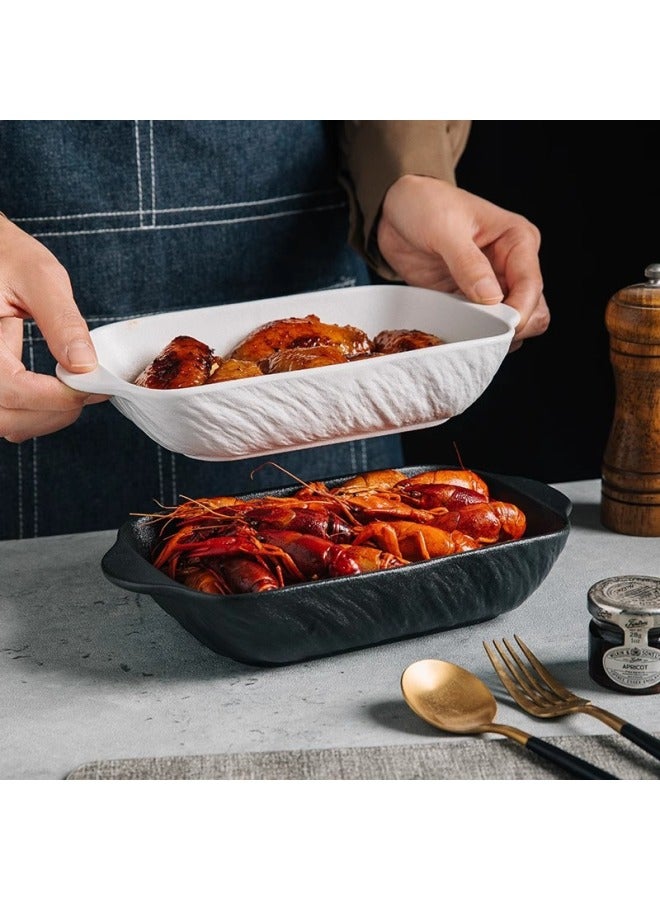 Rock Pattern Frosted Ceramic Baking Bowl Household Microwave Oven Plate Advanced Sense Oven Utensil Binaural Baking Pan-Specifications:Rock Pattern Frosted Baking Bowl -Capacity:501-600ml - Image 1