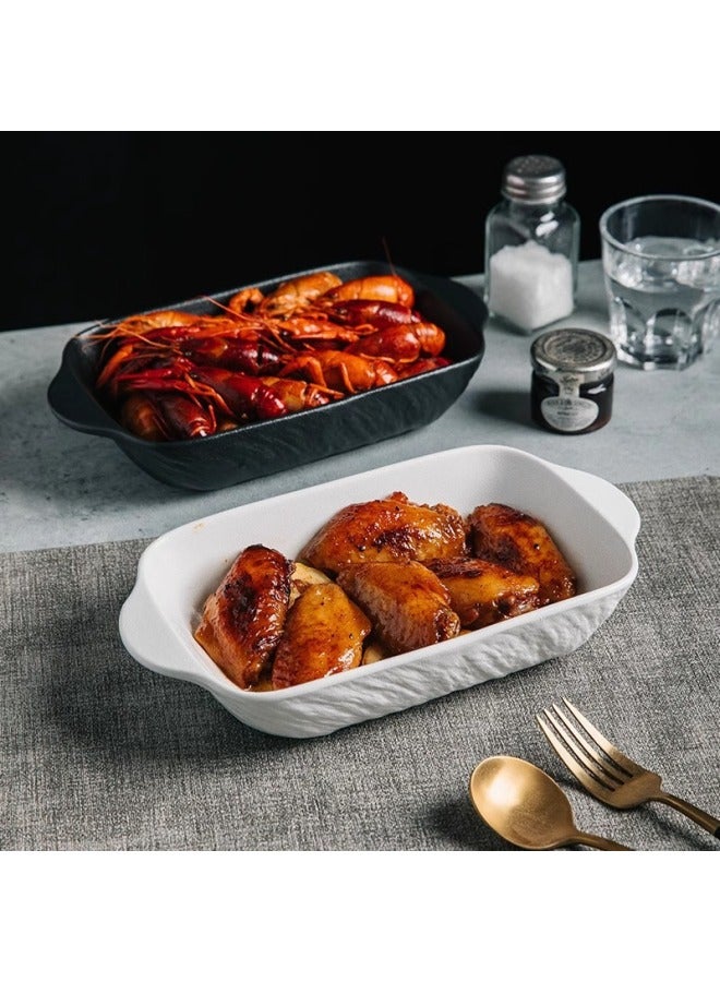 Rock Pattern Frosted Ceramic Baking Bowl Household Microwave Oven Plate Advanced Sense Oven Utensil Binaural Baking Pan-Specifications:Rock Pattern Frosted Baking Bowl -Capacity:501-600ml - Image 4