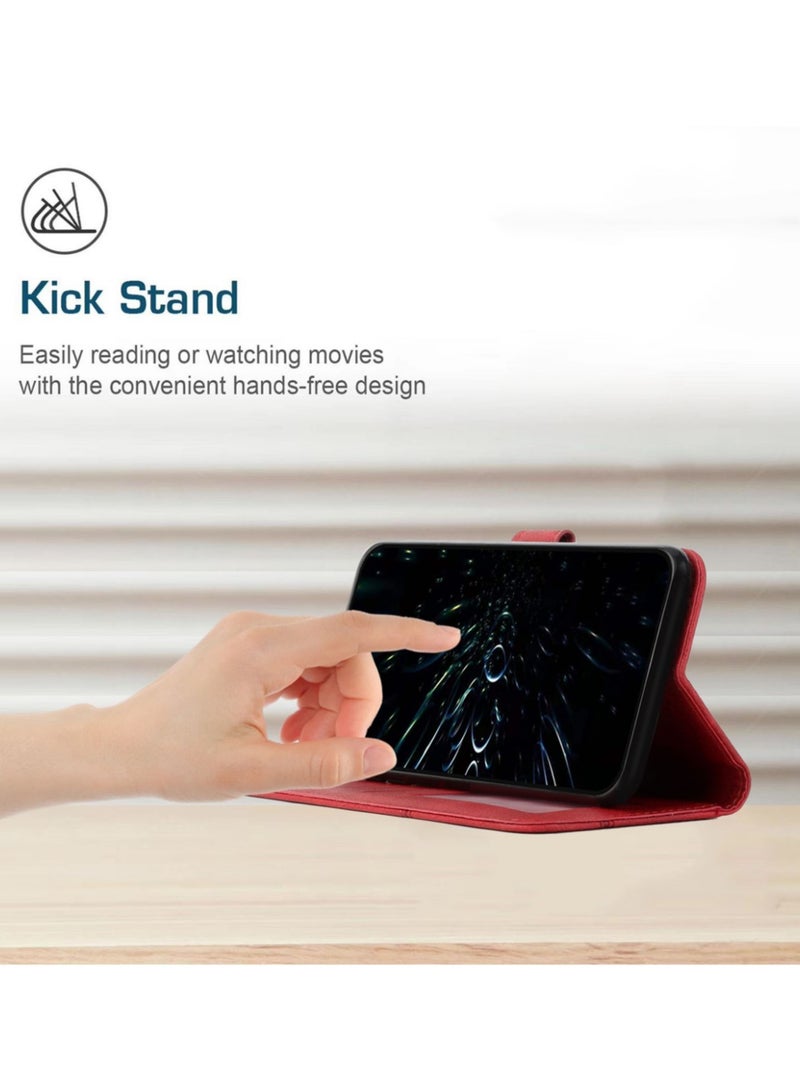 Best Choice Products For Infinix Smart 8 Case,Premium Infinix Smart 8 Leather Wallet Cover with Card Holder Kickstand Magnetic Closure Flip Folio Case Cover for Infinix Smart 8,Red  - Image 4