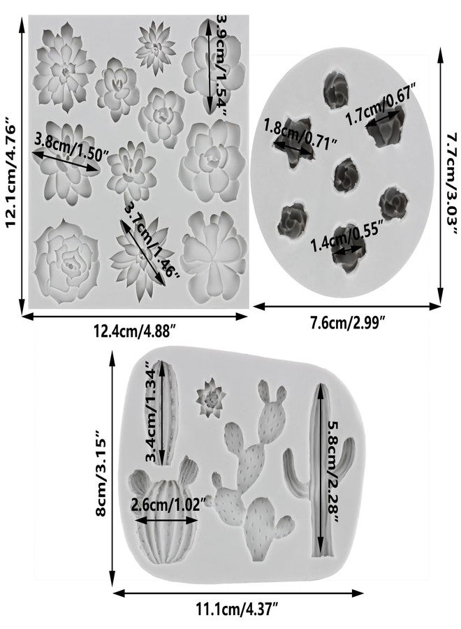 MINFEIDMS Succulent Fondant Molds 3D Silicone Cactus Succulents Leaves Molds For Cake Decorating Cupcake Topper Candy Chocolate Gum Paste Polymer Clay Set Of 3 - Image 2
