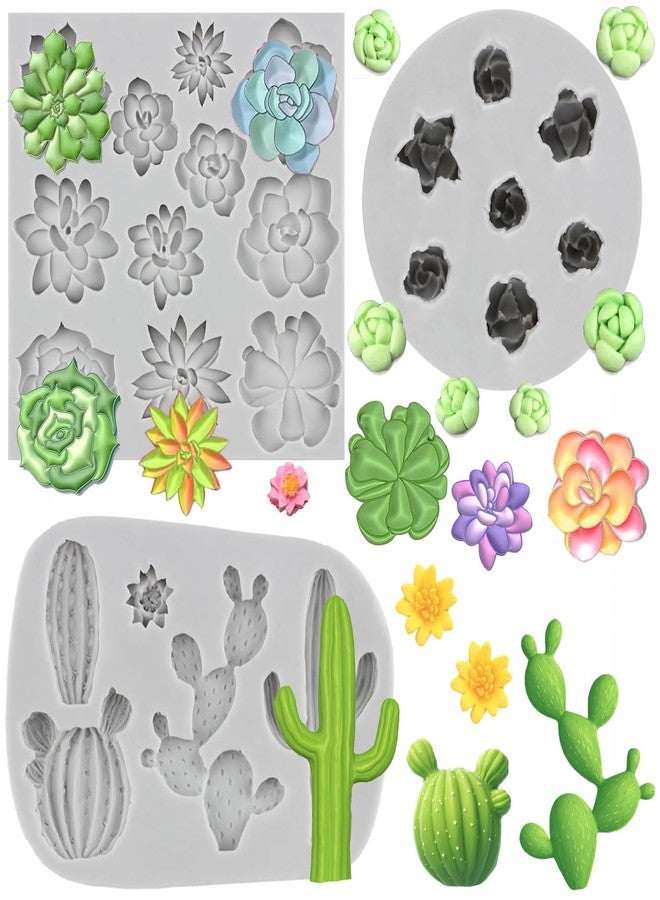MINFEIDMS Succulent Fondant Molds 3D Silicone Cactus Succulents Leaves Molds For Cake Decorating Cupcake Topper Candy Chocolate Gum Paste Polymer Clay Set Of 3 - Image 1