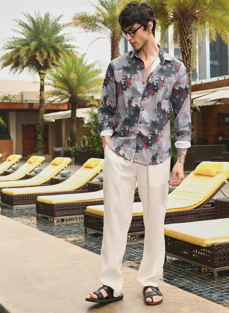 Campus Sutra Campus Sutra Men's Charcoal Grey & Venetian Red Artistic-Blur Shirt For Casual Wear | Spread Collar | Long Sleeve | Button Closure | Shirt Crafted With Comfort Fit For Everyday Wear