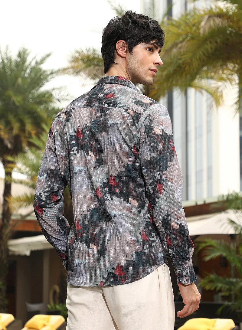 Campus Sutra Campus Sutra Men's Charcoal Grey & Venetian Red Artistic-Blur Shirt For Casual Wear | Spread Collar | Long Sleeve | Button Closure | Shirt Crafted With Comfort Fit For Everyday Wear