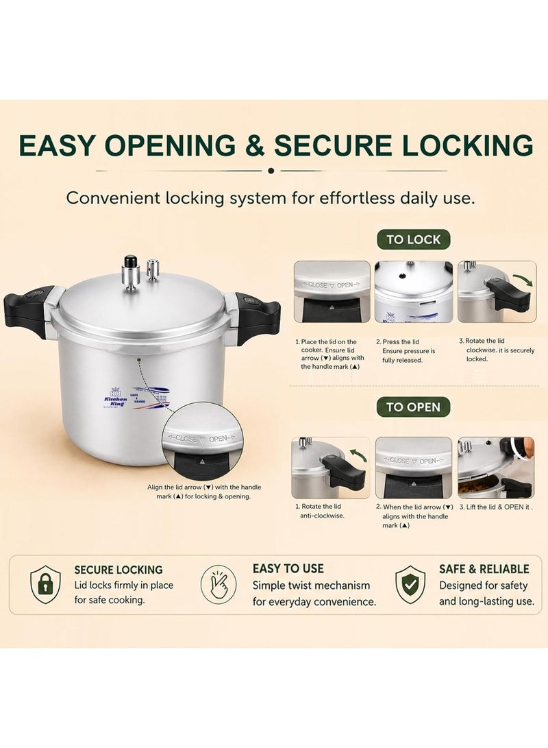 Kitchen King kk Kitchen King Blaze Pressure Cooker, Safe, Durable Anodized Aluminium, Satin Finish, Pressure Control, Extra Safety, Indication Pin, Easy Opening, Controlled GRS, Heat Resistant Handle (25 Liters) - Image 3