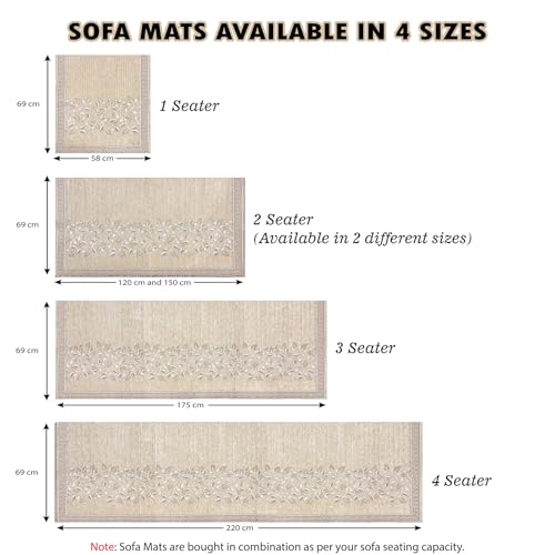Nendle Refined Velvet Floral Sofa Mats 5 Seater Set Cover Elegant and Durable Protector for Living Room Sofa Mat 3 Seater and 2 Seater (Color Beige, Pack of 2) - Image 4