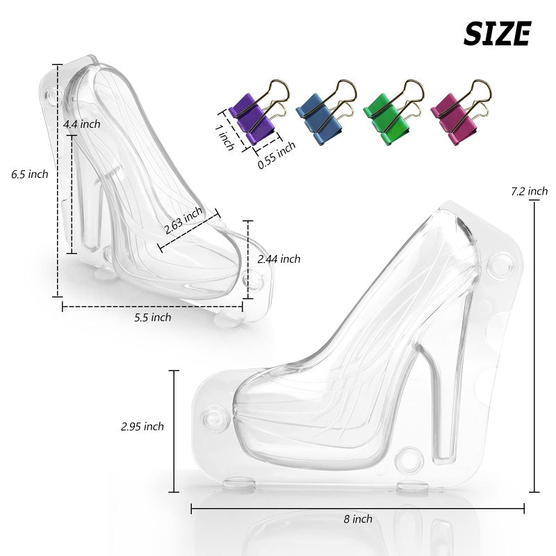 Sakolla High Heel Shoe Chocolate Molds, 3D Shoe Candy Molds Large Thick Soled Stiletto Molds with 4 Clips Cake Decoration for Wedding Birthday Party Baking Pastry Tool - Image 2