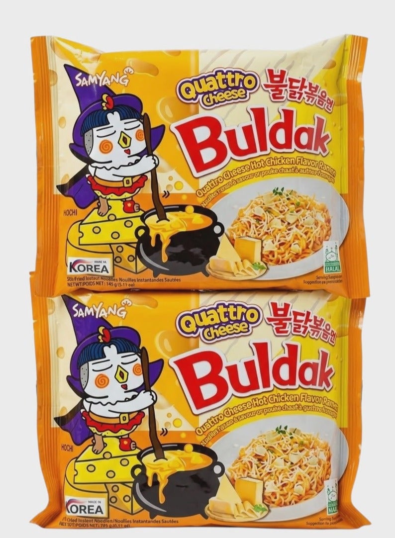 Samyang Buldak Korean Ramen Hot Noodles - Quattro Cheese - 140g (Pack of 2) - Image 1