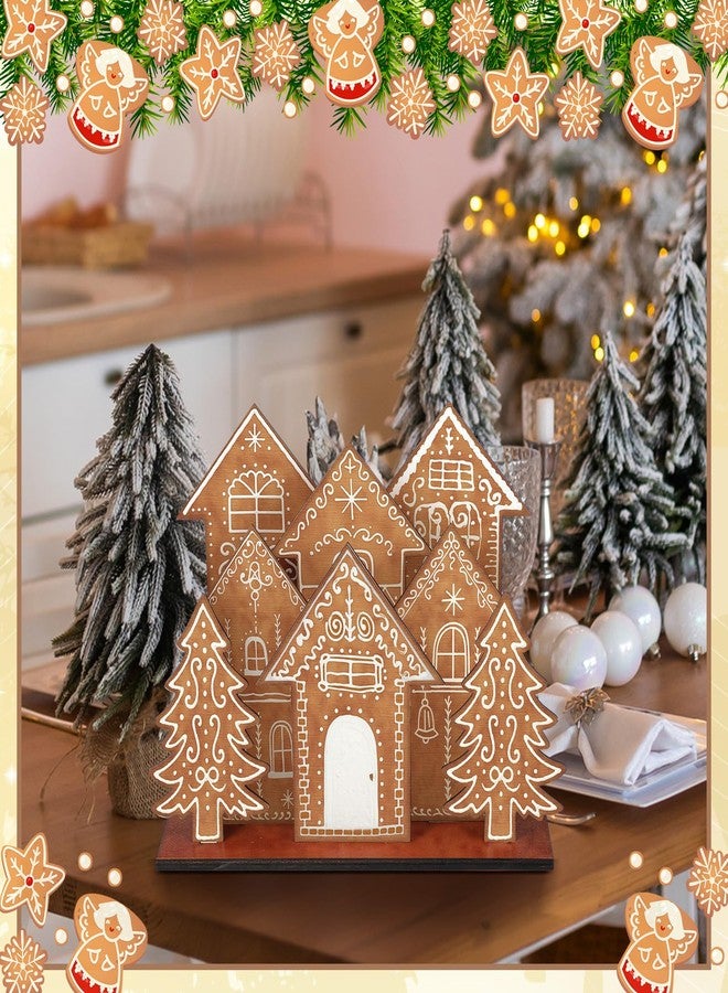 Threehoney 8 Pcs Christmas Gingerbread House Table Decorations Gingerbread House Wooden Table Centerpiece Christmas Village Xmas Tree Tabletop Sign for Farmhouse Winter Holiday Xmas Shelf Mantel Decor - Image 5