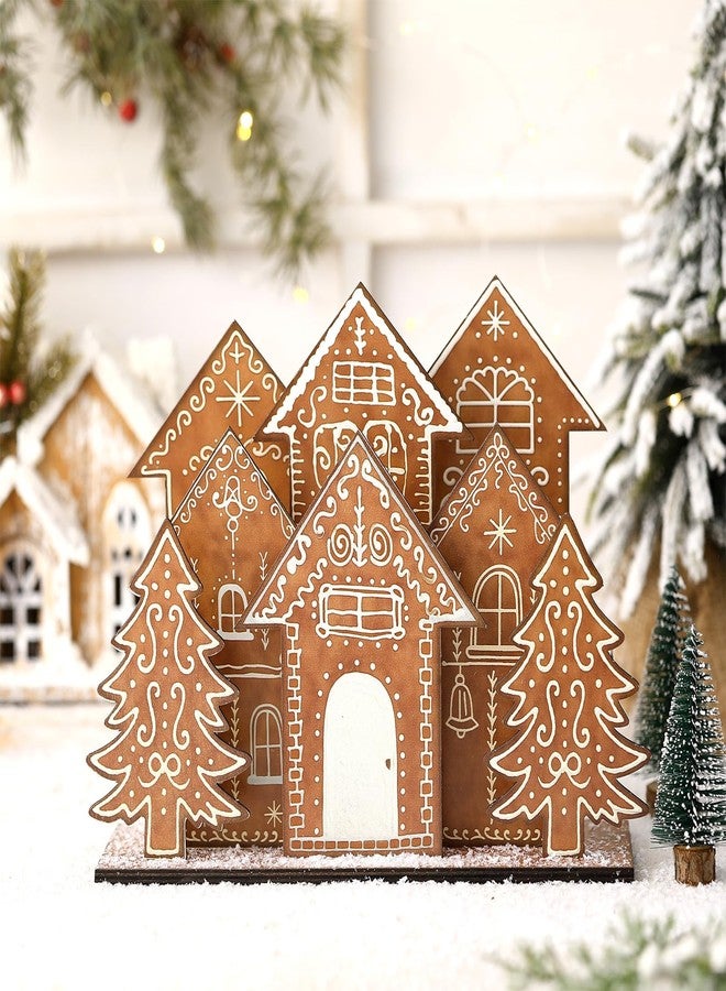 Threehoney 8 Pcs Christmas Gingerbread House Table Decorations Gingerbread House Wooden Table Centerpiece Christmas Village Xmas Tree Tabletop Sign for Farmhouse Winter Holiday Xmas Shelf Mantel Decor - Image 2