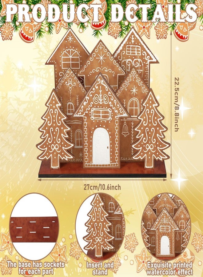 Threehoney 8 Pcs Christmas Gingerbread House Table Decorations Gingerbread House Wooden Table Centerpiece Christmas Village Xmas Tree Tabletop Sign for Farmhouse Winter Holiday Xmas Shelf Mantel Decor - Image 4