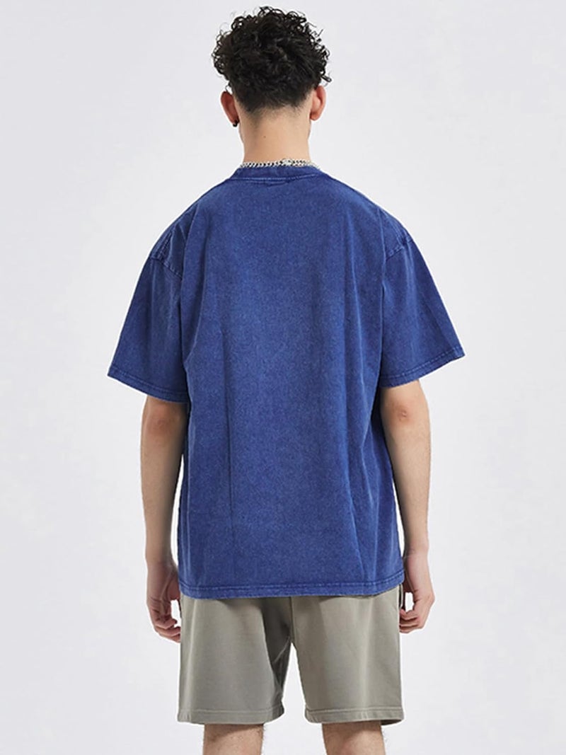 SnowElve 4 Pack Men's Oversized Cotton T-Shirts Loose Fit Vintage Tee Short Sleeve Casual Tshirts Solid Tops(BKGYBUBG,M) - Image 3