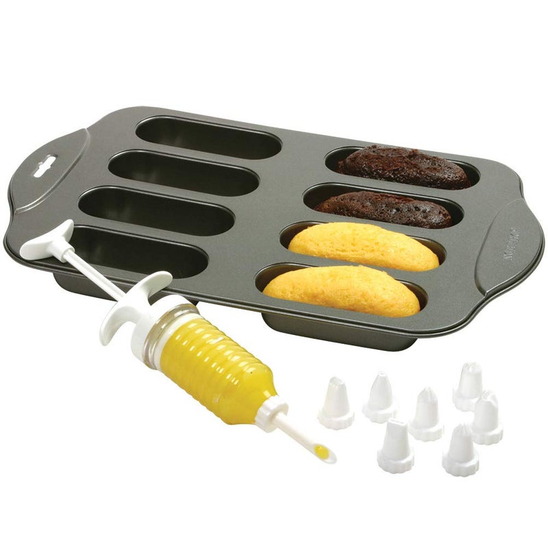 Norpro Cream Canoe Pan with Bonus 9 Piece Decorating Set 9 Mini celles Gray
