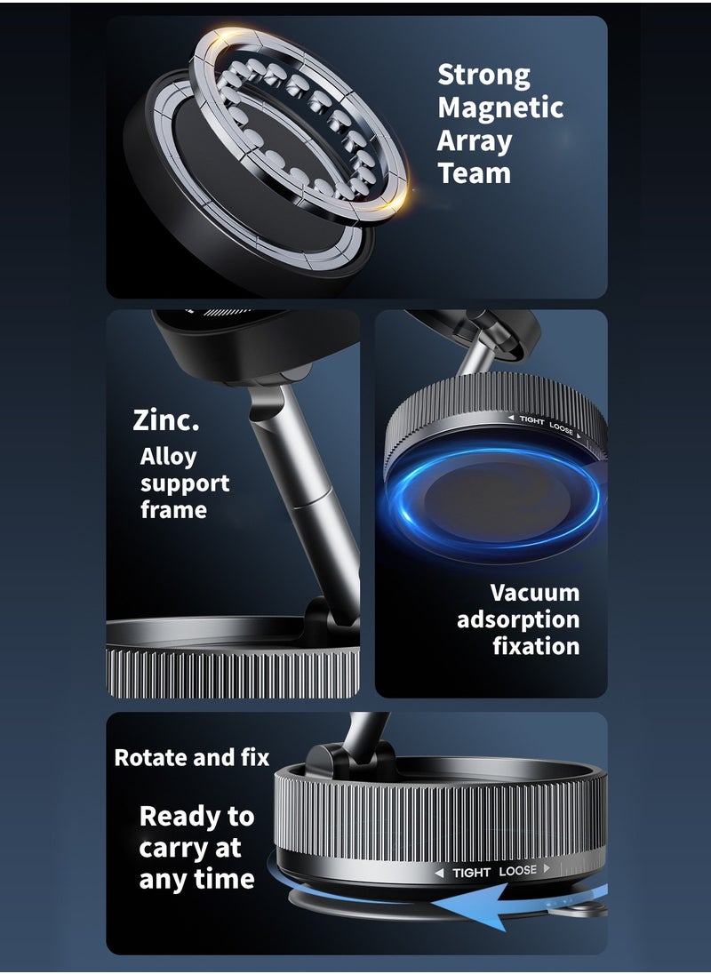 Jourvent - Magnetic Car Phone Holder,with Foldable Stand, Suction Cup Mount Made of Zinc Alloy, Multi-Angle Rotation, Includes Mirror Stickers, Magnetic Sheets, Hex Wrench, and Foldable Bracket for Easy Installation. - Image 1